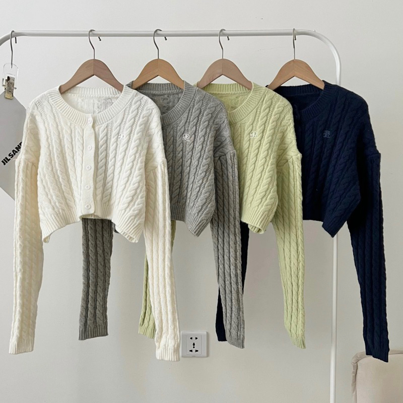 Áo Cardigan len thừng form croptop logo thêu