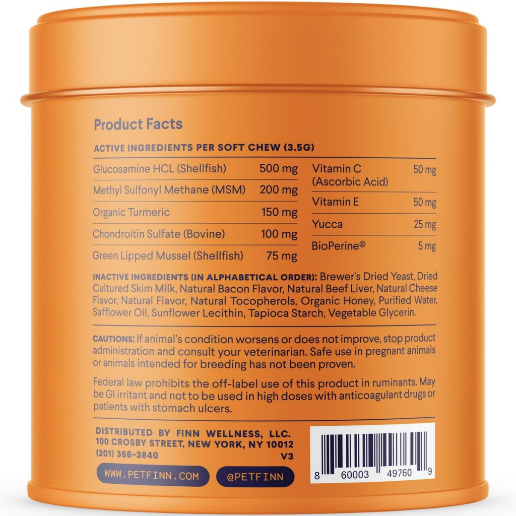 Viên Bổ Nhai Mềm Cải Thiện Hông Khớp Cho Chó, Finn Finn's Hip & Joint, Tăng Cường Linh Hoạt, Tái Tạo Sụn, Giảm Viêm