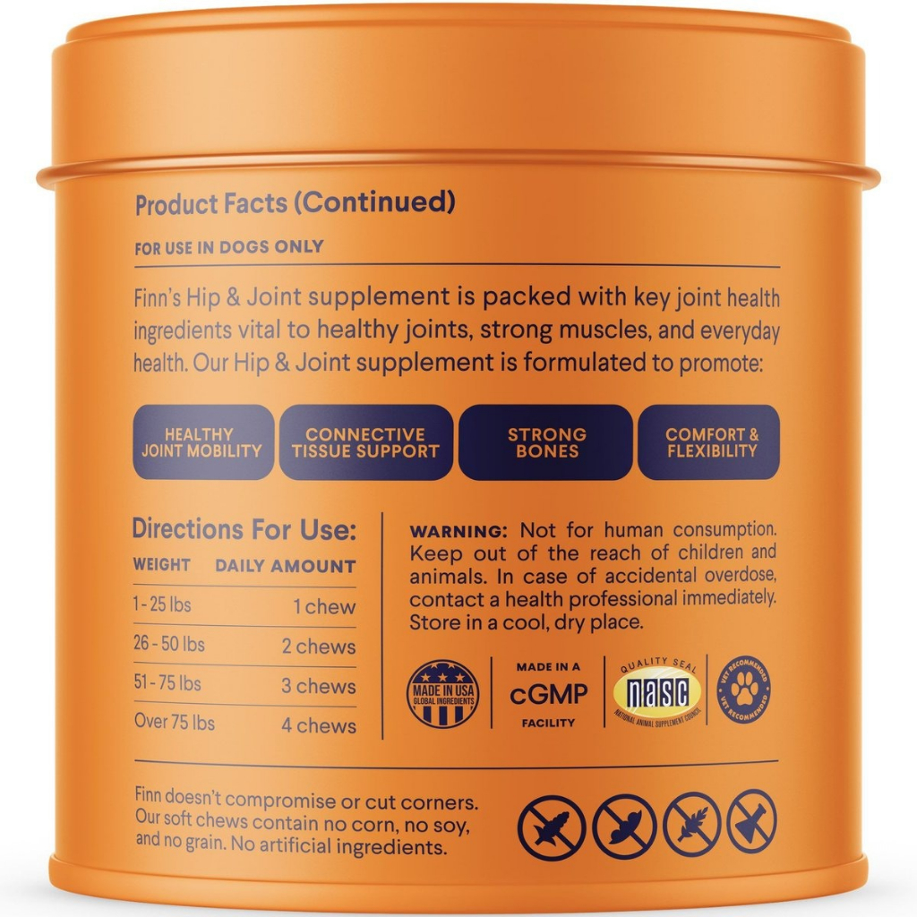 Viên Bổ Nhai Mềm Cải Thiện Hông Khớp Cho Chó, Finn Finn's Hip & Joint, Tăng Cường Linh Hoạt, Tái Tạo Sụn, Giảm Viêm