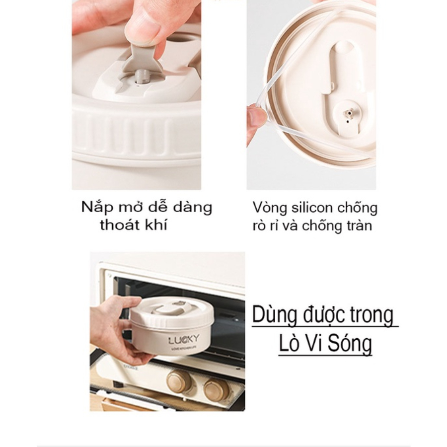 Hộp đựng cơm giữ nhiệt văn phòng lúa mạch Lunch box 3 tầng Inox 304 chống gỉ cao cấp, sang trọng, bảo hành 12 tháng