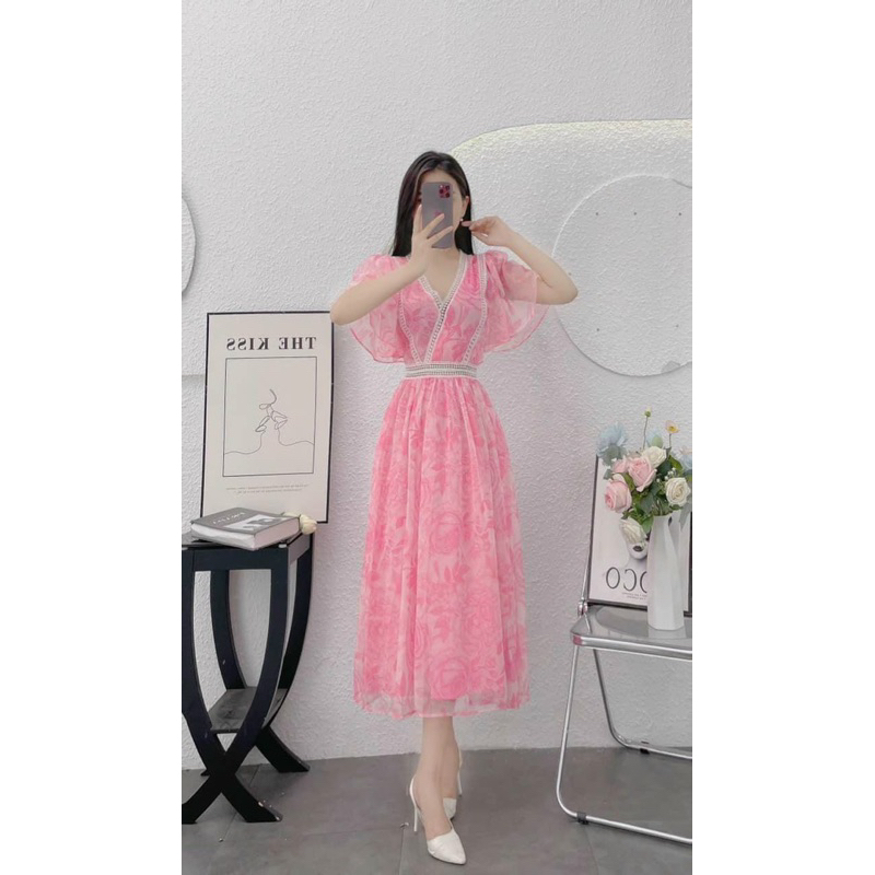 Đầm xoè voan hoa TRIPBLE T DRESS cổ V siêu xinh - Free size