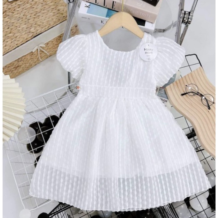 Đầm Bé Gái, Váy Babydoll Đính Nơ Thiết Kế Cao Cấp Đũi Xốp Mềm Mát, Đầm Công Chúa Tay Phồng Dáng Xỏe Cho Bé Gái