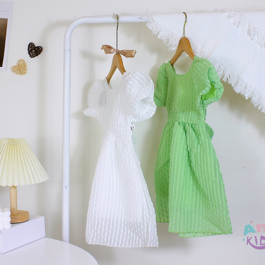 Đầm Bé Gái, Váy Babydoll Đính Nơ Thiết Kế Cao Cấp Đũi Xốp Mềm Mát, Đầm Công Chúa Tay Phồng Dáng Xỏe Cho Bé Gái