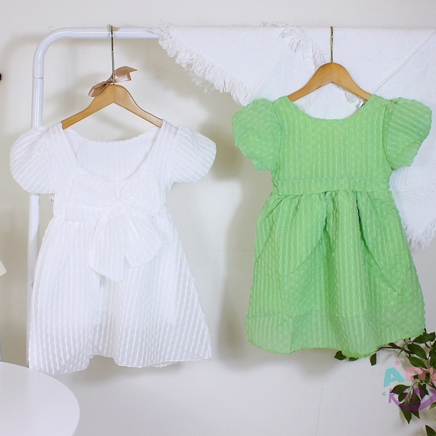 Đầm Bé Gái, Váy Babydoll Đính Nơ Thiết Kế Cao Cấp Đũi Xốp Mềm Mát, Đầm Công Chúa Tay Phồng Dáng Xỏe Cho Bé Gái