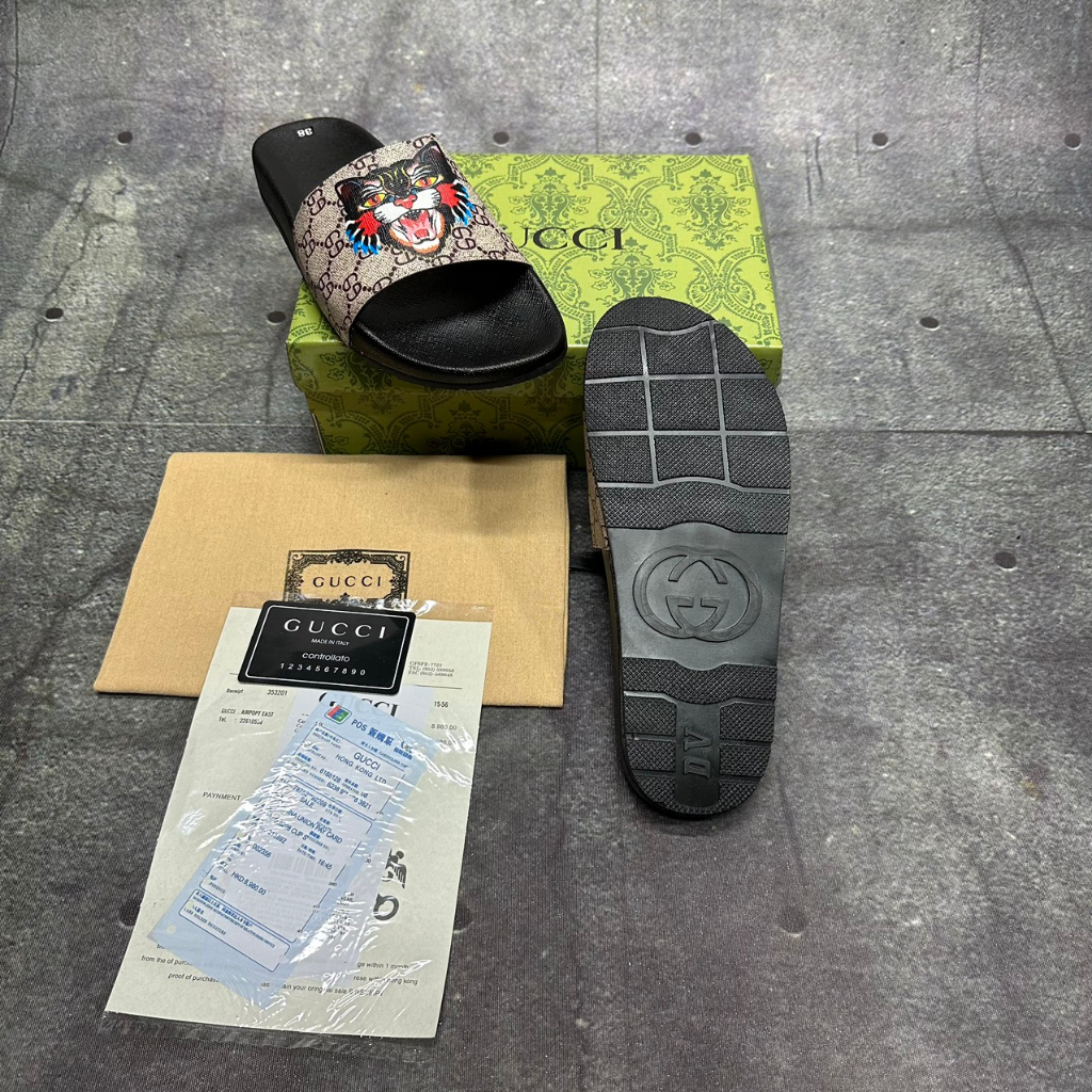 Dép Lê Gucci  dép da nam quai ngang mèo điên fullboxx hộp cực đẹp