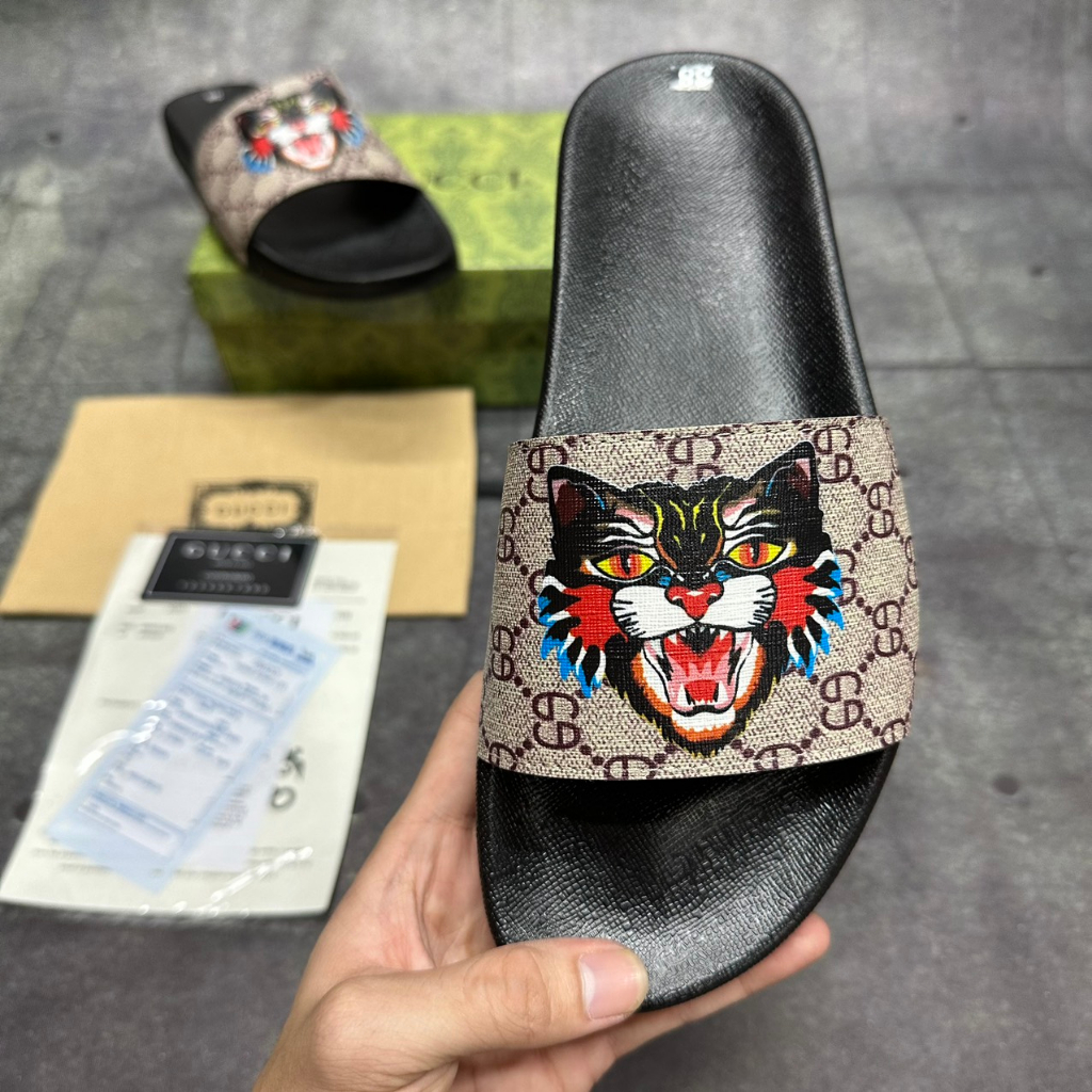 Dép Lê Gucci  dép da nam quai ngang mèo điên fullboxx hộp cực đẹp