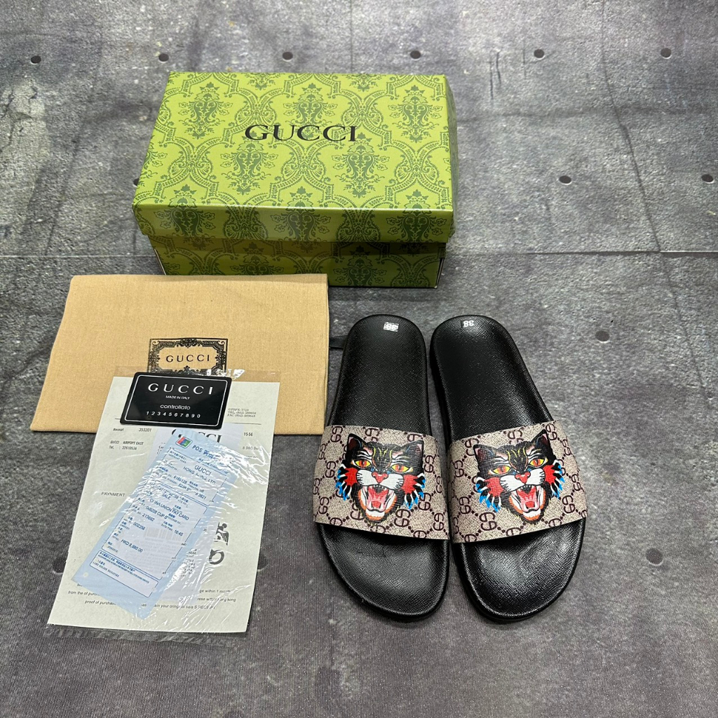Dép Lê Gucci  dép da nam quai ngang mèo điên fullboxx hộp cực đẹp