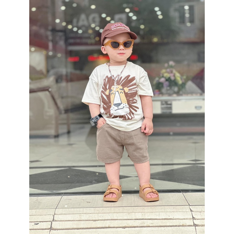 Set bộ in hình sư tử bé trai kèm nón
