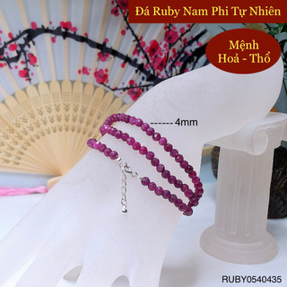 Vòng tay quấn 3 đá ruby nam phi size 4mm, vòng đá phong thuỷ hợp mệnh hỏa + thổ
