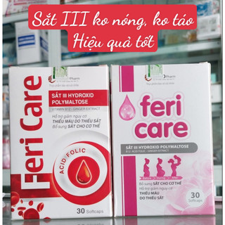 FERI CARE (mẫu Feripro mới) bổ sung sắt hữu cơ, acid folic không gây nóng. Lọ 30 viên