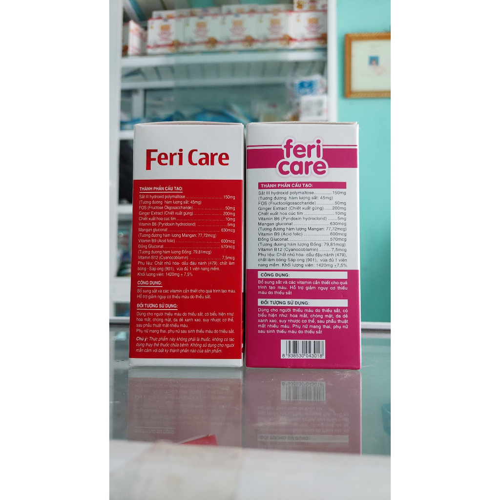 FERI CARE  bổ sung sắt hữu cơ, acid folic không gây nóng. Lọ 30 viên