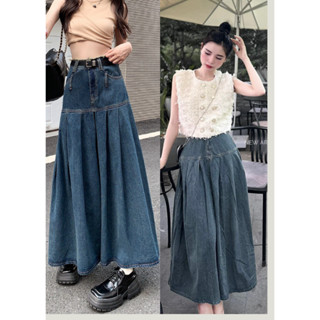 Chân váy jean cạp tua rách xếp ly dáng dài hàng QC myra CVJeancaptuarua1321.1326/P11K5