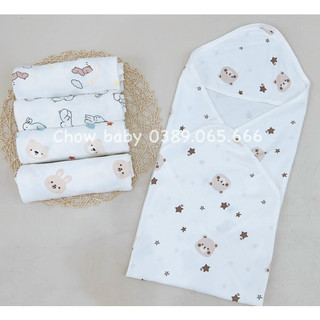 Ủ Choàng có mũ Cotton 2 Lớp Mềm Mại Cho bé sơ sinh
