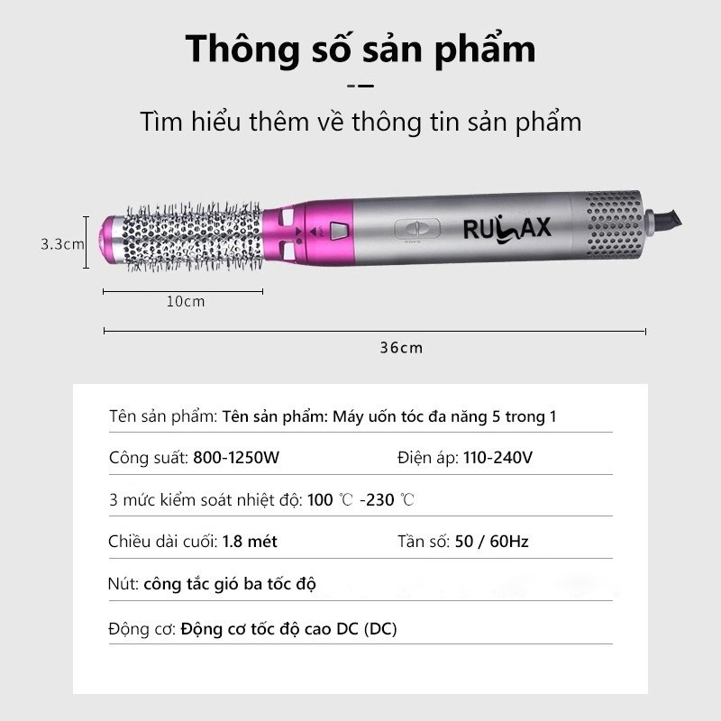 Máy Sấy Tóc 5 in1 Máy Tạo Kiểu Tóc Đa Năng. Uốn Xoăn Phồng Sấy,Làm Thẳng Tóc Tạo Kiểu Cao Cấp