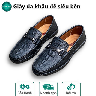 Giày lười da dập vân cá sấu choinis - bảo hành 12 tháng - khâu viền đế siêu chắc chắn