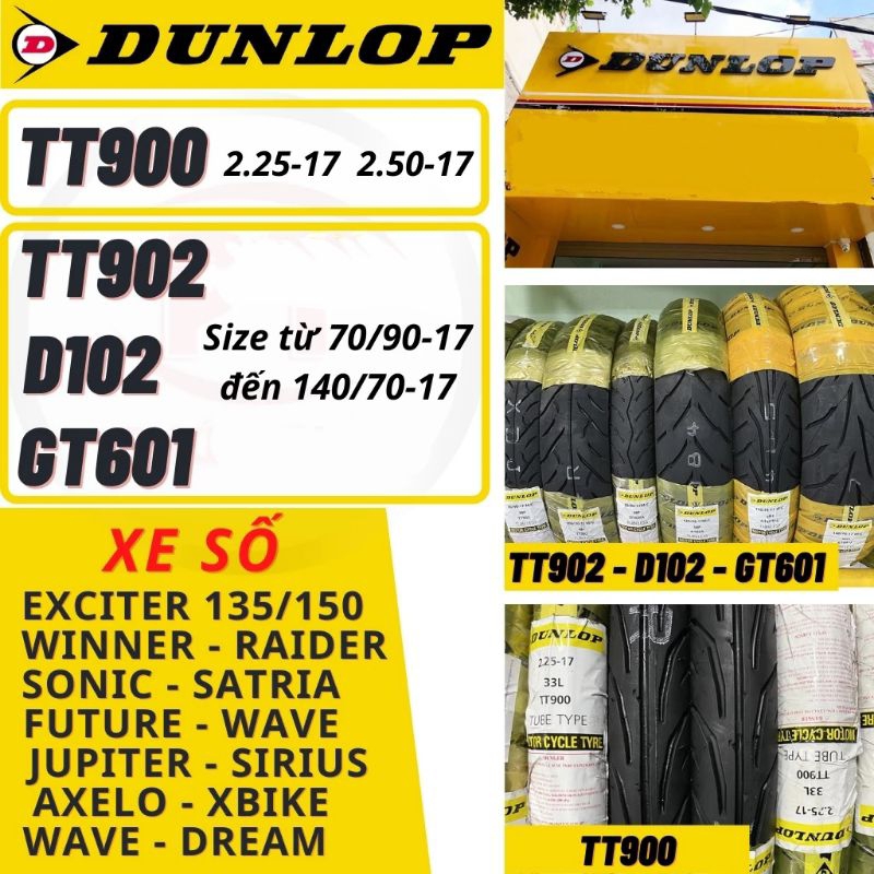 Vỏ Dunlop xe số 70/90-17 80/90-17 90/90-17 100/70-17 đến size 140/70-17. Vỏ Dunlop mã gai TT900 TT90