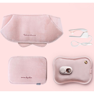  Túi chườm nóng   túi sưởi ấm + Bao xỏ tay +Đai bụng HZ008 hiển thị nhiệt ĐIỆN TỬ - nhung HỒNG - sạc chống cháy  ĐIỆN TỬ  