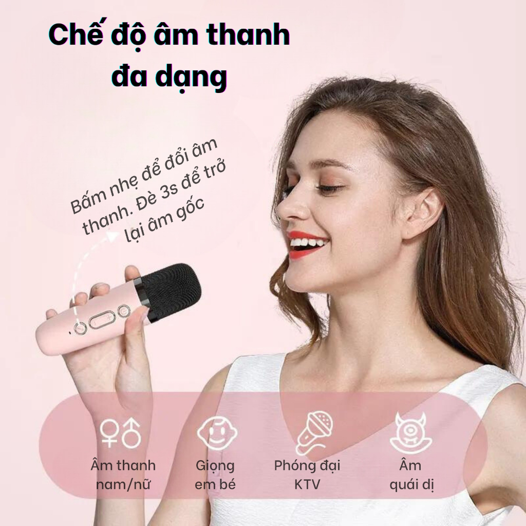 Loa Bluetooth + 2 Mic Không Dây Mini Hát Karaoke Tại Nhà K12, Có Thể Thay Đổi Giọng