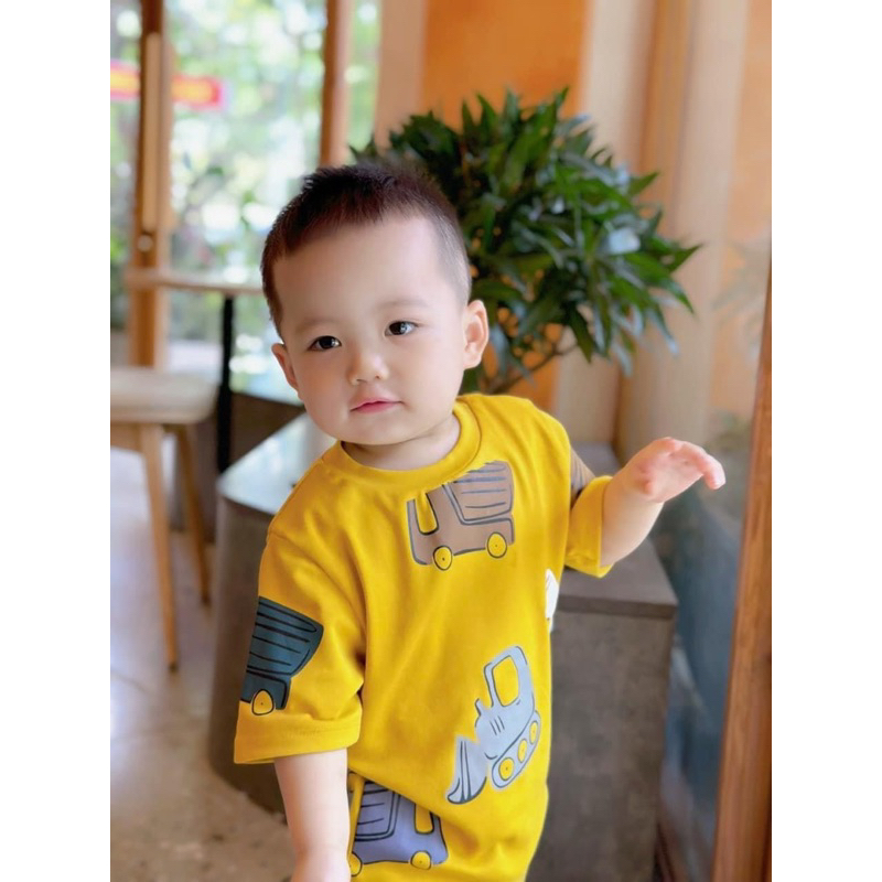 Set bộ vàng in hình xe bé trai