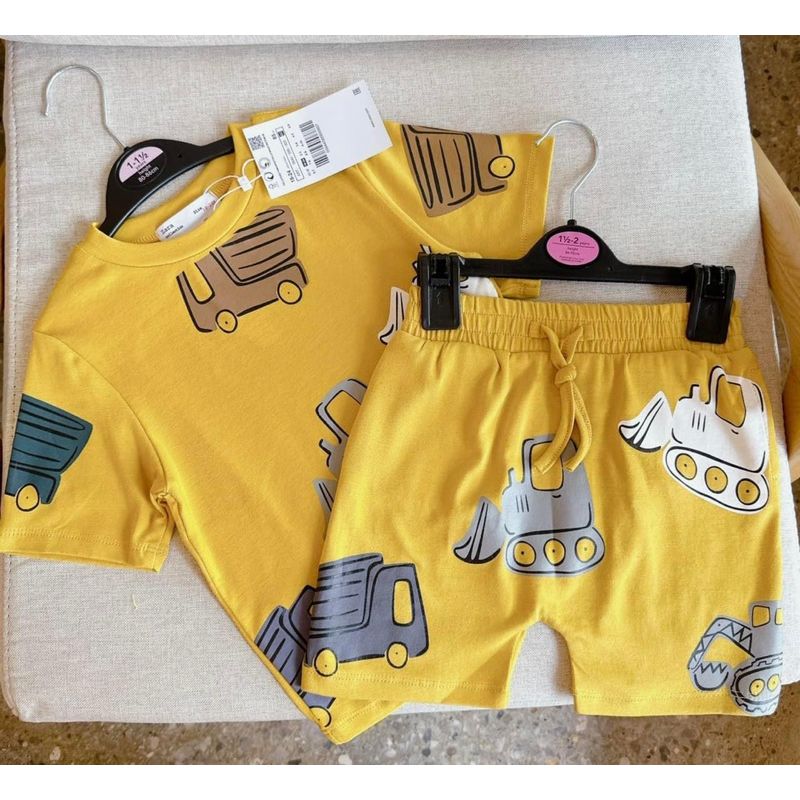 Set bộ vàng in hình xe bé trai