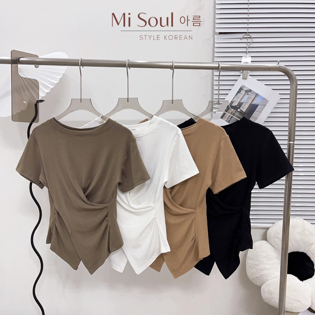 Áo thun xoắn eo bazzic vạt chéo nhọn style hàn quốc sang chảnh co giãn phù hợp mọi vóc dáng