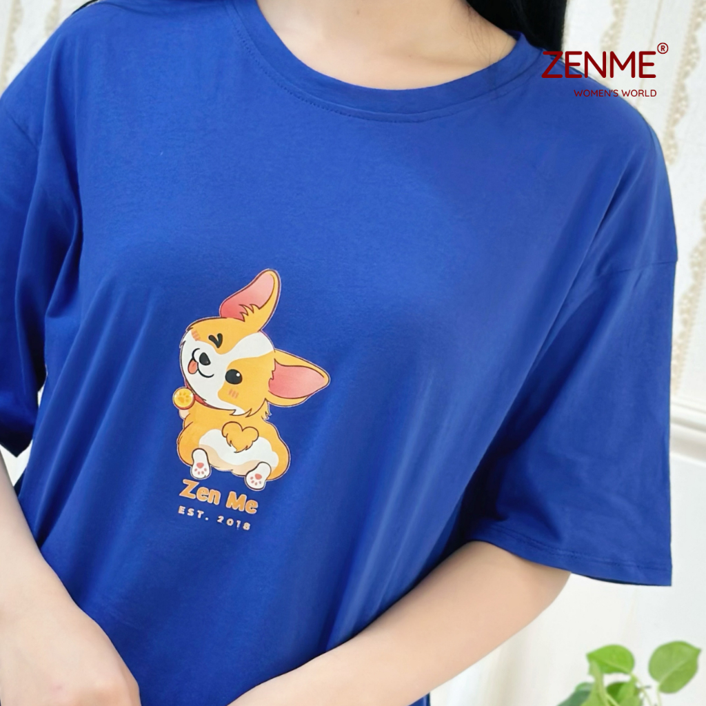 Đồ Bộ Nữ Mặc Ở Nhà Zen Me Chất Liệu Cotton - Bộ Cộc Tay Quần Đùi Cổ Tròn In Hình Dễ Thương BCD0823