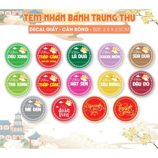 Tem dán, nhãn nhân bánh trung thu - mẫu hình tròn
