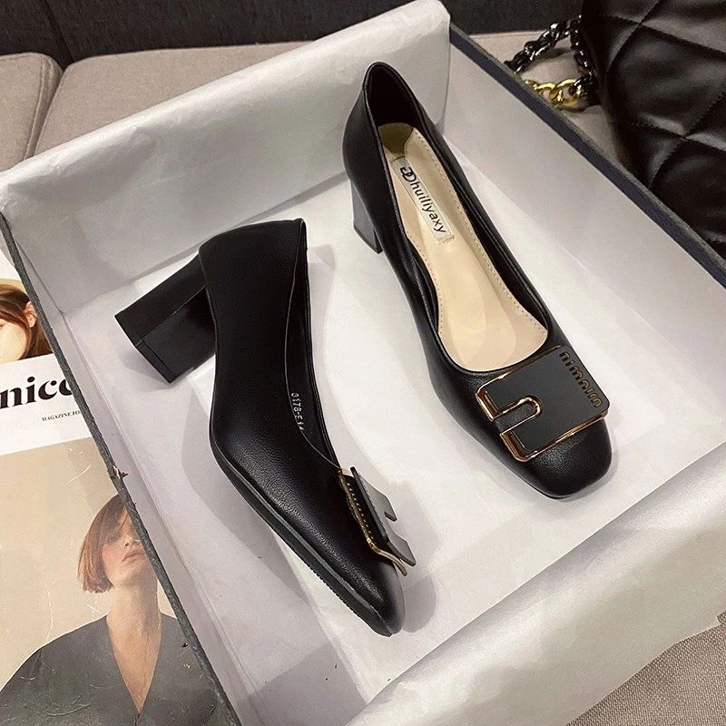 Giày Gót Vuông Công Sở Da mềm Cao Cấp