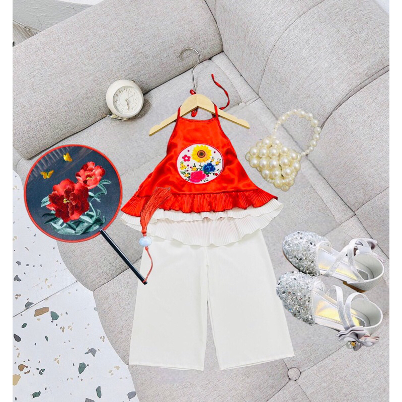 Set yếm lụa cho bé gái size 5-24kg