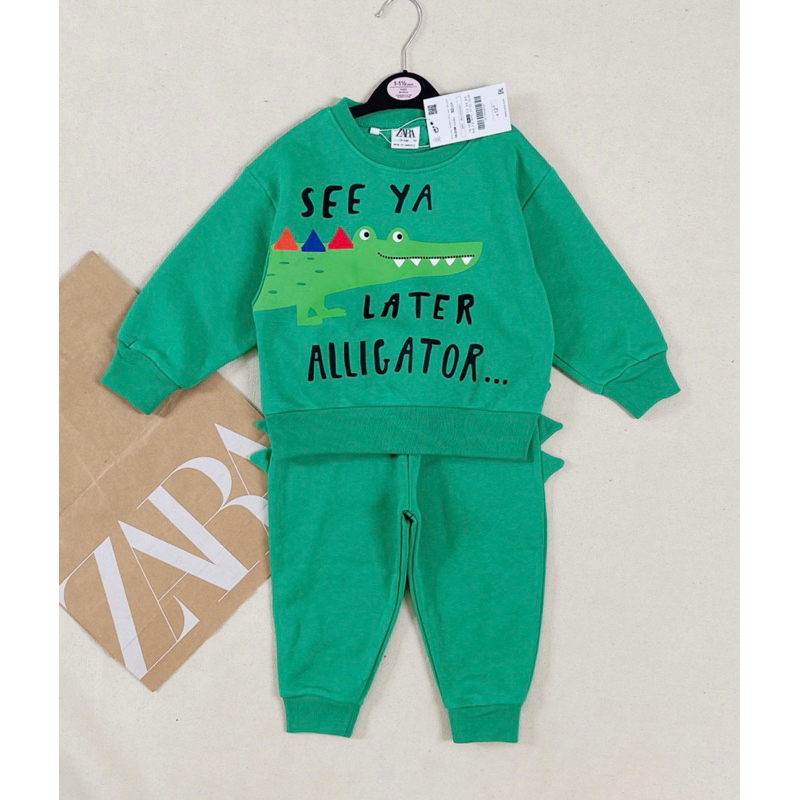 Set bộ nỉ Cá sấu xanh Za.ra cho bé trai siêu đẹp size từ 12-24 cân