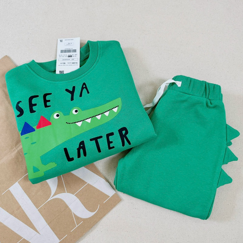 Set bộ nỉ Cá sấu xanh Za.ra cho bé trai siêu đẹp size từ 12-24 cân