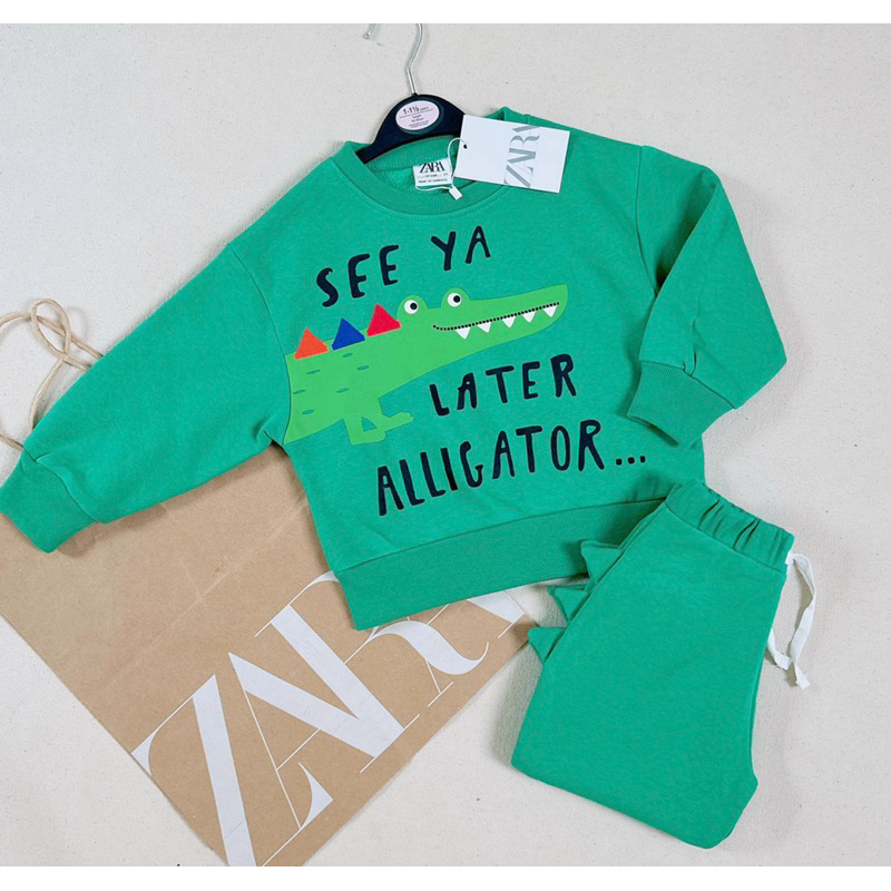 Set bộ nỉ Cá sấu xanh Za.ra cho bé trai siêu đẹp size từ 12-24 cân