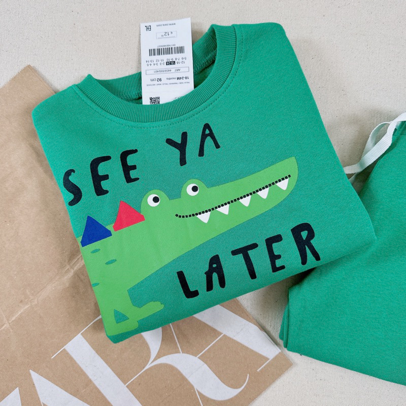 Set bộ nỉ Cá sấu xanh Za.ra cho bé trai siêu đẹp size từ 12-24 cân