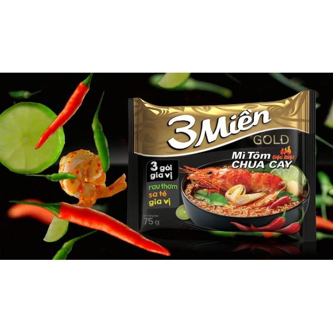 Mì Ba Miền thùng 30 gói x 75g hương vị Bò hầm rau thơm, Tôm chua cay chuẩn vị