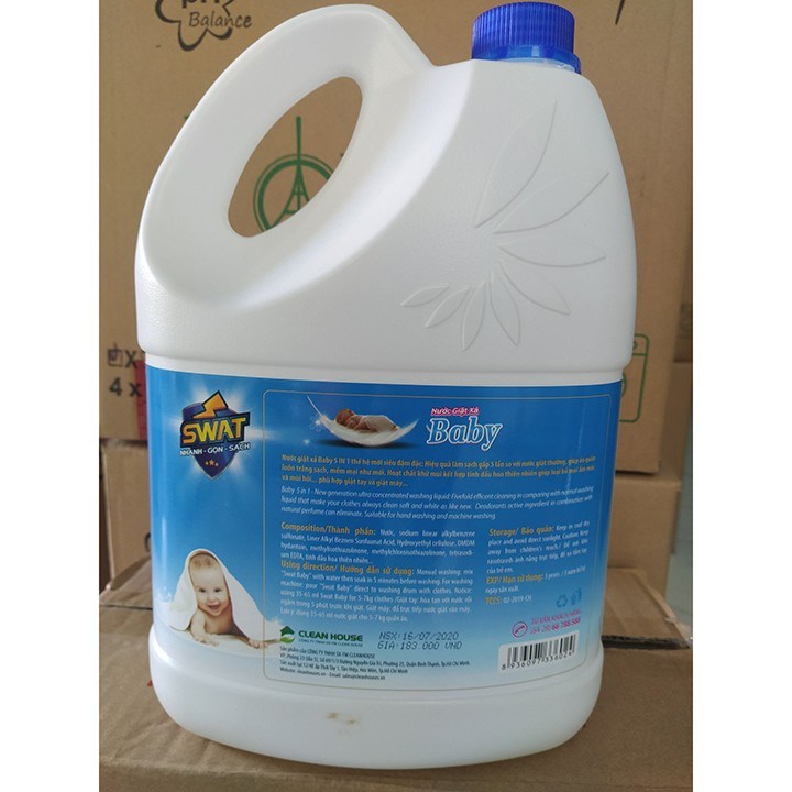 Nước Giặt Xả 5 in 1 SWAT hương Baby siêu thơm Can dung tích Khổng Lồ 3.8KG siêu tiết kiệm giúp diệt khuẩn lưu hương lâu