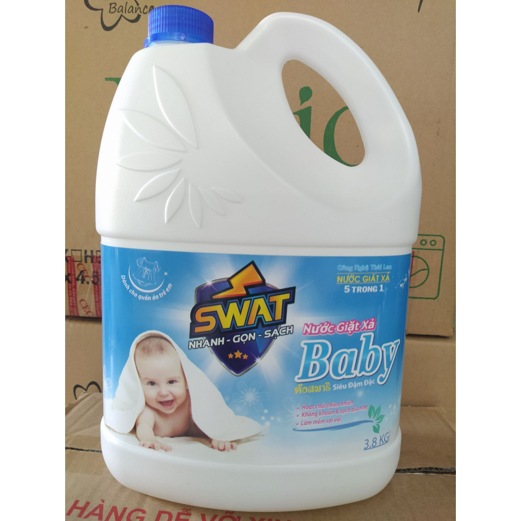 Nước Giặt Xả 5 in 1 SWAT hương Baby siêu thơm Can dung tích Khổng Lồ 3.8KG siêu tiết kiệm giúp diệt khuẩn lưu hương lâu