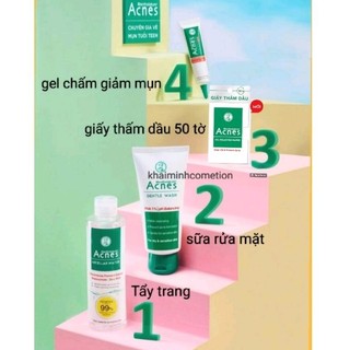 Bộ 4 Acnes giảm mụn : Sữa rửa mặt Acnes ngừa mụn + kem chấm giảm mụn Acnes + giấy thấm dầu Acnes