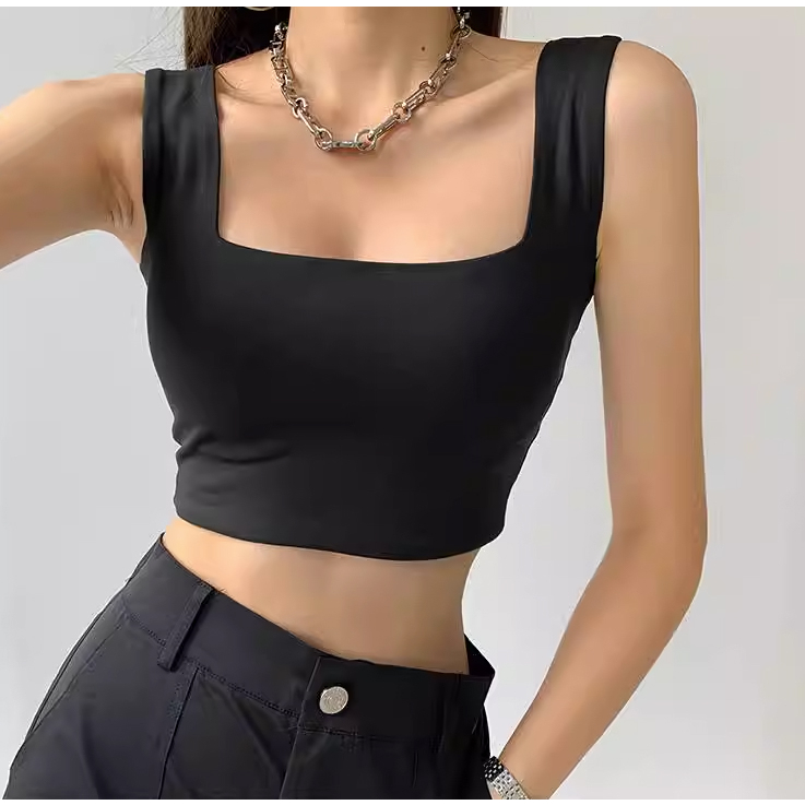 Áo croptop hai dây cổ vuông Mugung Áo 2 dây bản to 2 lớp A51