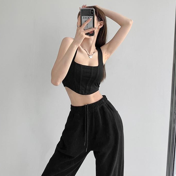 Áo croptop hai dây Mugung kiểu croset vạt bầu 2 lớp A50