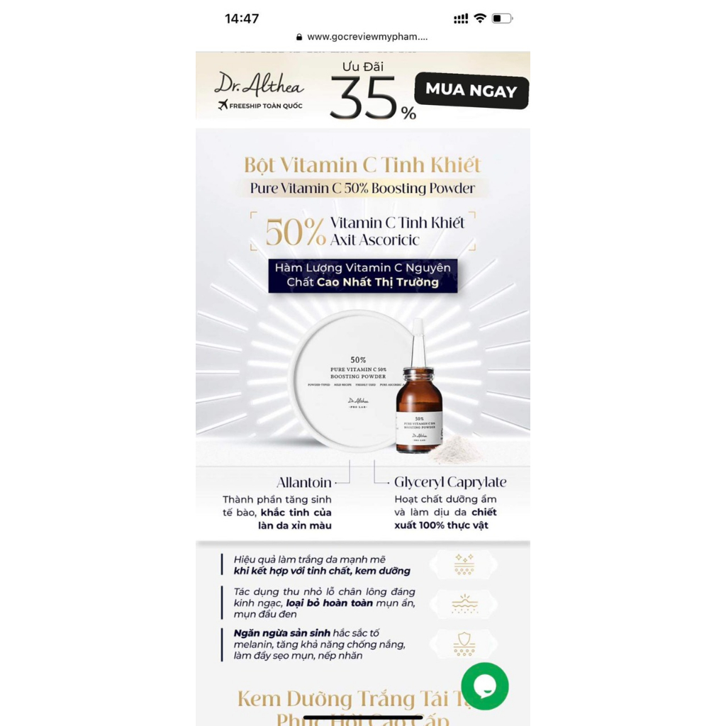 Bột 𝐏𝐮𝐫𝐞 𝐕𝐢𝐭𝐚𝐦𝐢𝐧 𝐂 𝟓𝟎% 𝐁𝐨𝐨𝐬𝐭𝐢𝐧𝐠 𝐏𝐨𝐰𝐝𝐞𝐫 Dr.Althea