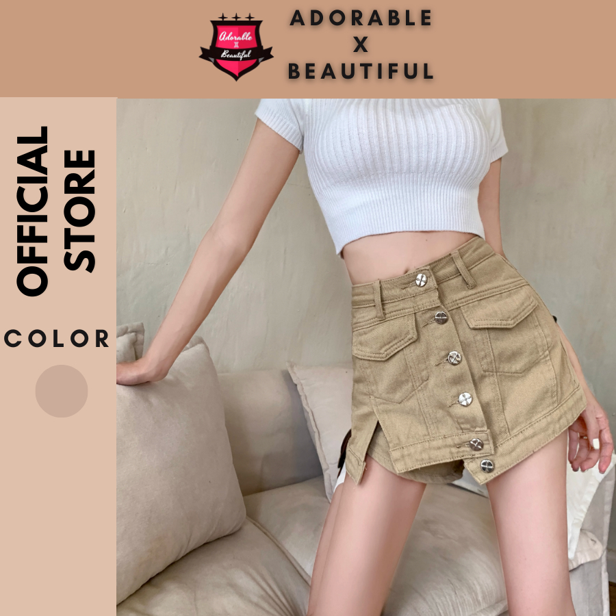 Chân Váy Jeans Túi Hộp Nút Xẻ Có Lót Trong, Váy Jean Nữ Kiểu Độc Lạ Hot Trend Ulzzang [AdorablexBeautiful]