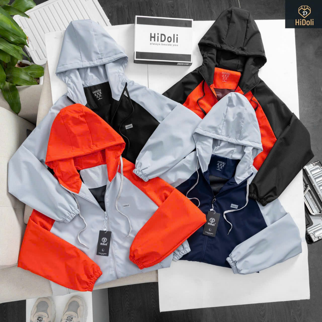 Áo Khoác Gió VBEST Áo Khoác Dù Nam Nữ Chống Nước 2 Lớp Phối Raglan Áo Gió Có Mũ Form Rộng Dây Rút Unisex Mùa Thu Đông