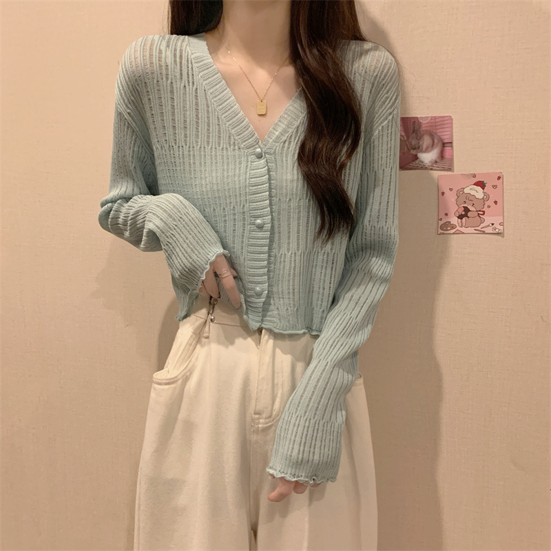 Áo khoác cardigan len nữ tay dài kiểu cổ V dáng ngắn chống nắng hàng dệt kim đẹp phong cách ulzzang Hàn Quốc
