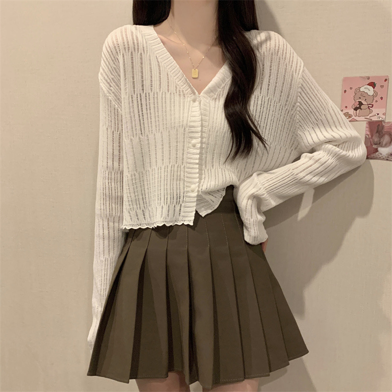 Áo khoác cardigan len nữ tay dài kiểu cổ V dáng ngắn chống nắng hàng dệt kim đẹp phong cách ulzzang Hàn Quốc