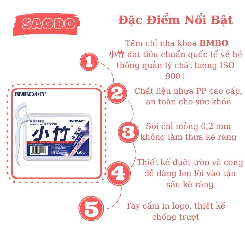 Tăm chỉ nha khoa nhật bản BMBO hộp 50 cái SAODO CNK0036