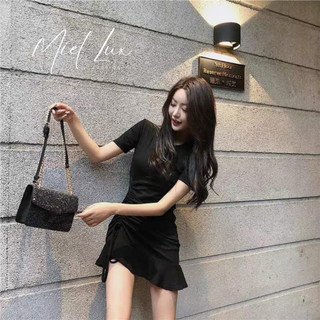 Váy body nữ trơn Mieh Fashion thiết kế dáng ngắn cổ tròn , đầm đen ôm sát ngắn tay bigsize V230901