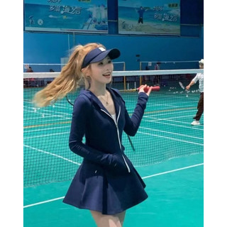 Bộ Áo Khoác Cardigan và Chân Váy Xếp Ly Màu Xanh Trơn