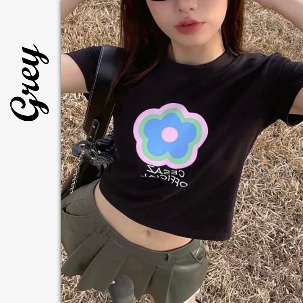 Áo thun form fit ,áo phông babytee nữ cổ tròn in hoa ngũ sắc chất cotton dễ thương phong cách Ulzzang