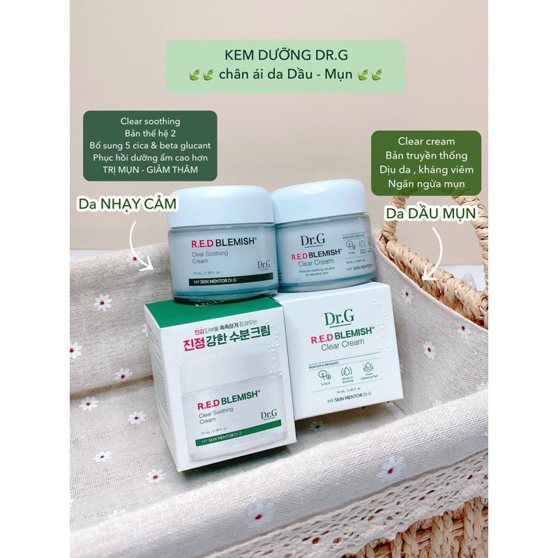 Kem dưỡng ẩm dành cho da dầu mụn Dr.G Red Blemish Clear Soothing Cream + phức hợp 5-Cica