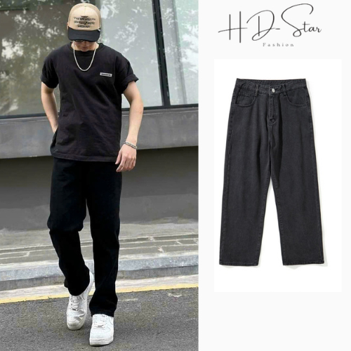 Quần Jean Ống Rộng Baggy Basic Nam Trơn Đen Hàng Cao Cấp Chuẩn Form